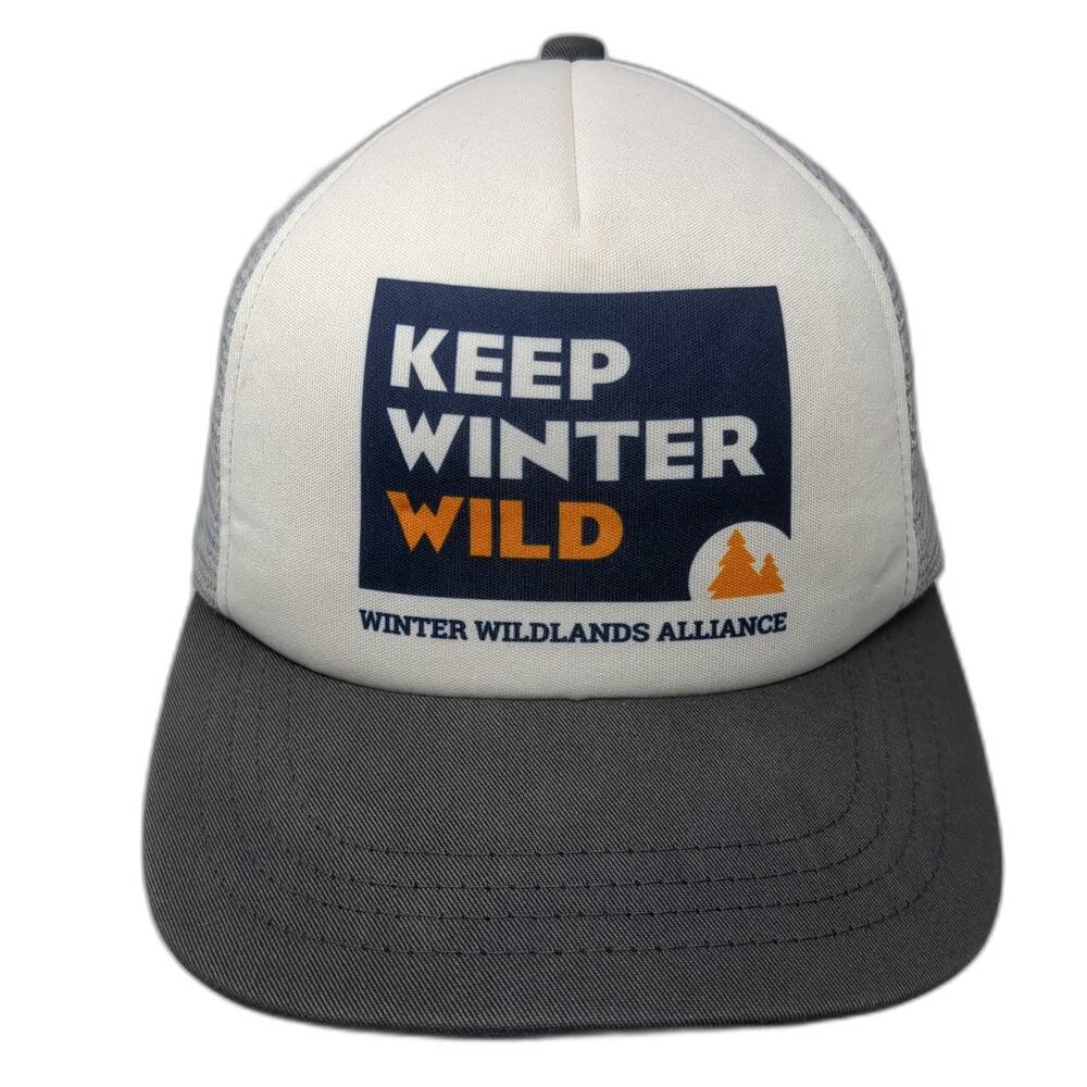 Ambler Trucker Hat White Gray One Size Keep Winter Wild Graphic Snapback Mesh